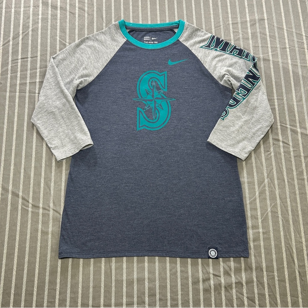 Nike Mariners Raglan Long Sleeve Tee in Navy, Gray & Teal